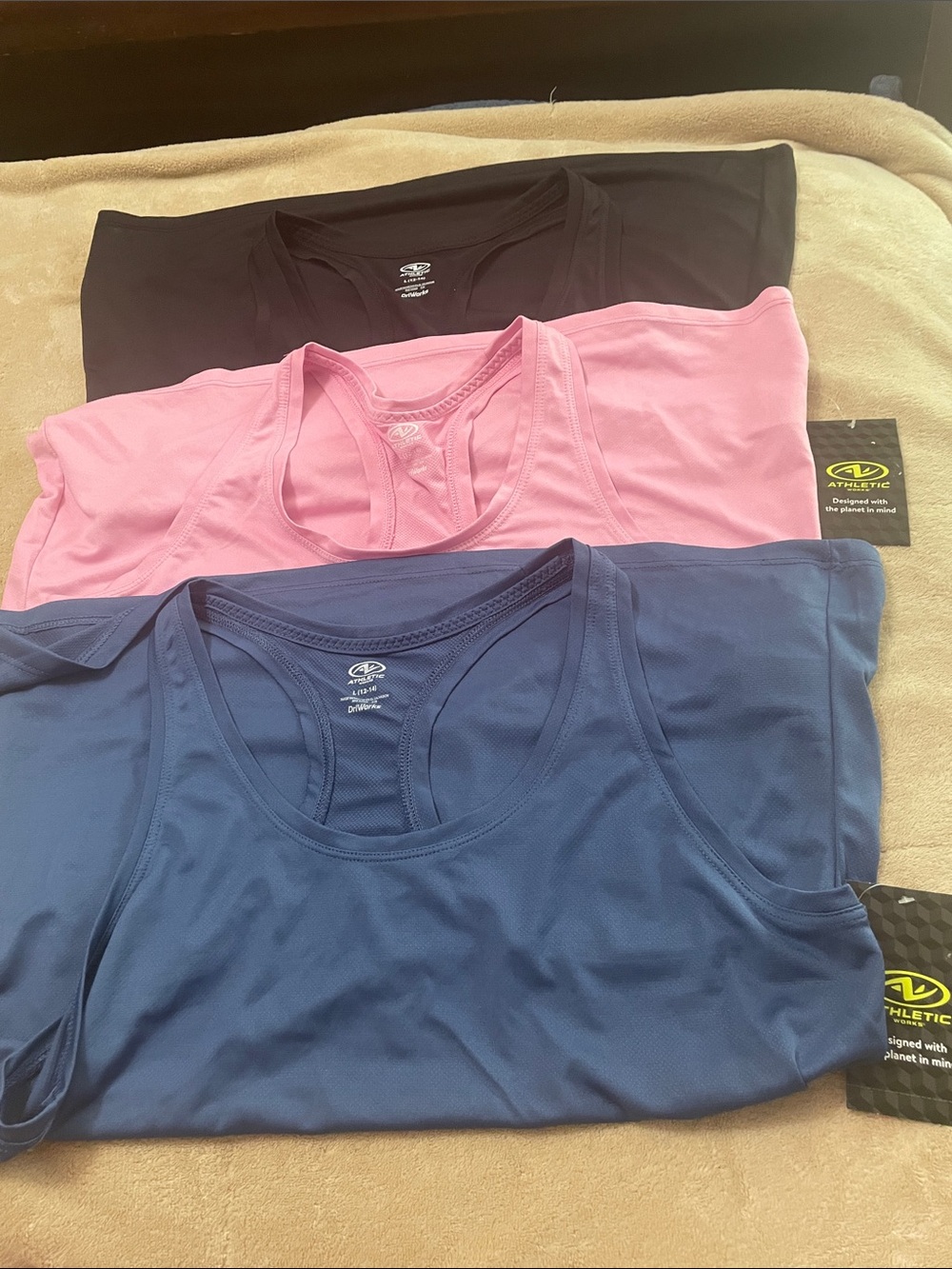 Athletic Works Racerback Tank Tops in Black, Pink, Blue - 3 Pack